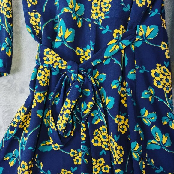 J Crew Womens 0 Navy Floral Wrap Dress‎ Long Sleeve VNeck Belted Romantic Spring - Picture 10 of 11
